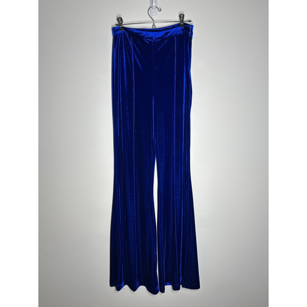 Flying Tomato Royal Blue Velvet Wide Leg Bell Bottom Pants Whimsigoth Celestial - Picture 4 of 9